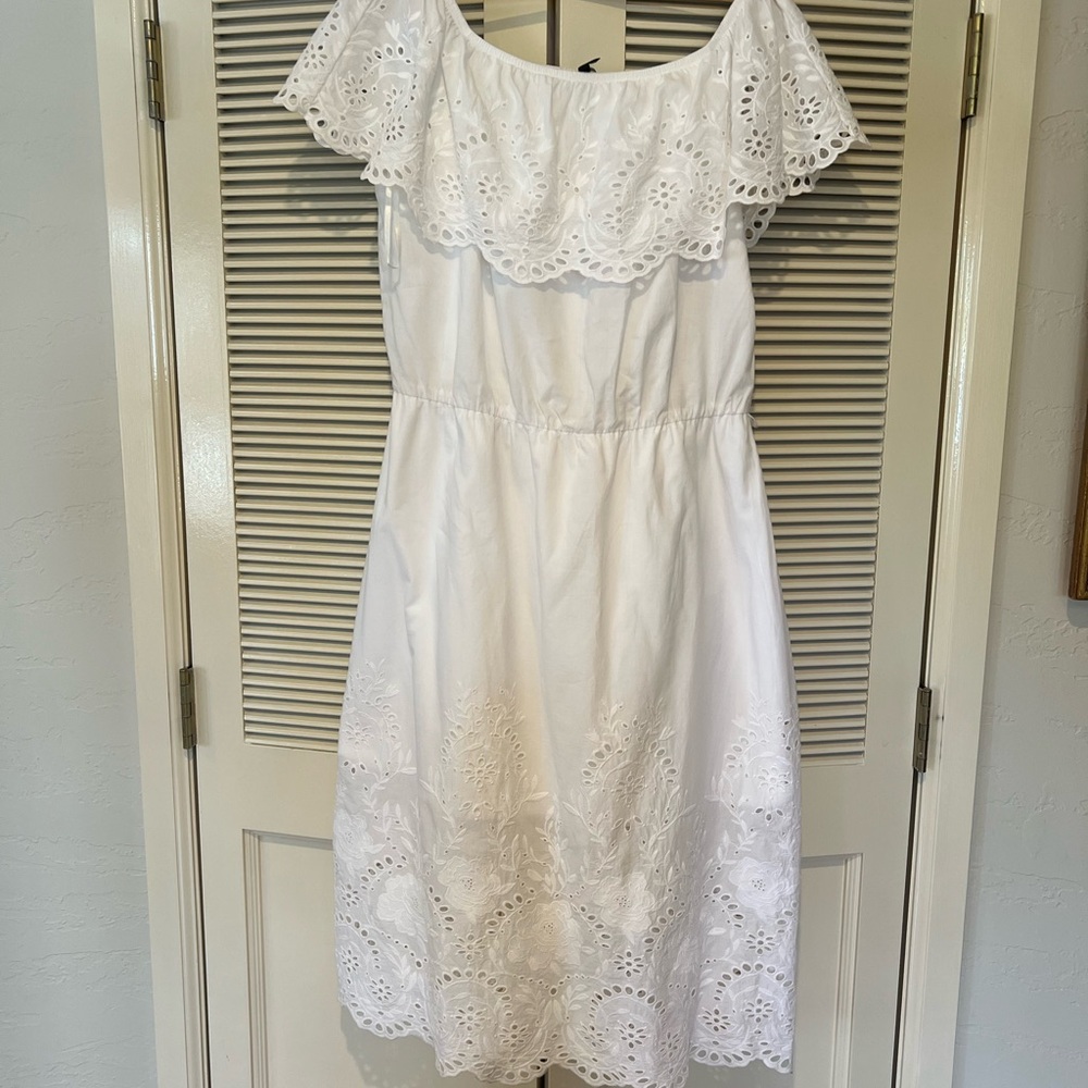 White House Black Market White Eyelet One-Shoulder Dress